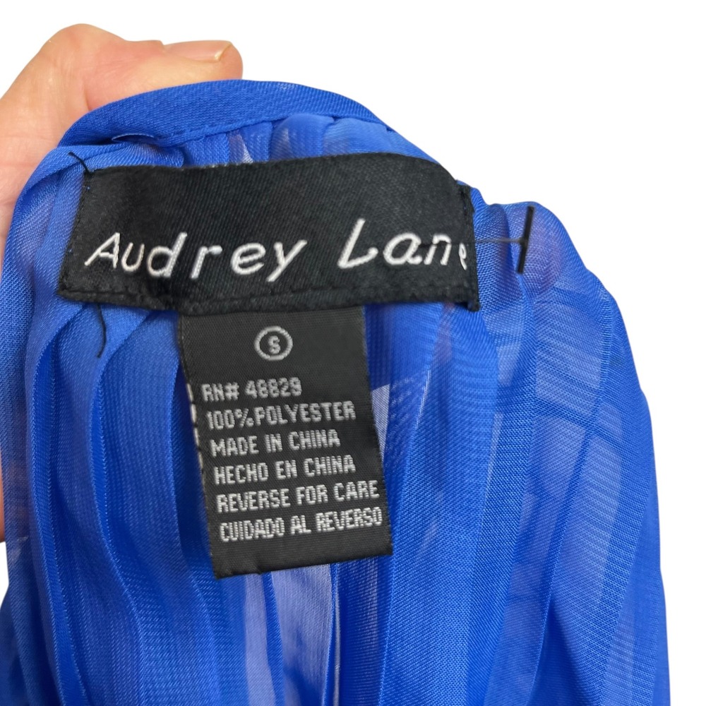 Audrey Lane Royal Blue Pleated Surplice V-Neck Crop Top Tie Back Small - Picture 4 of 4